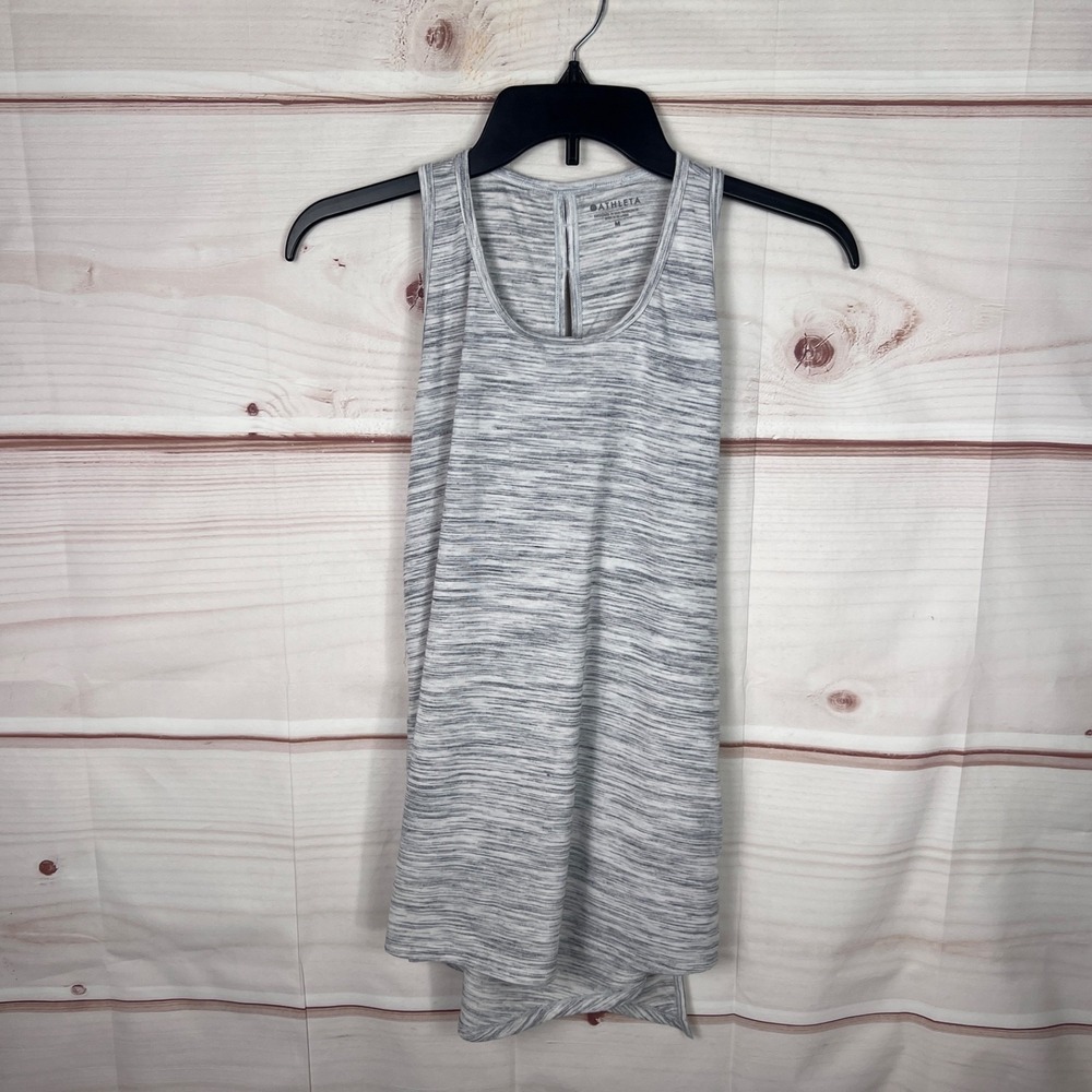 Athleta Top Womens‎ M Gray Tank Essence Space Dye Tie Back Sleeveless Knit